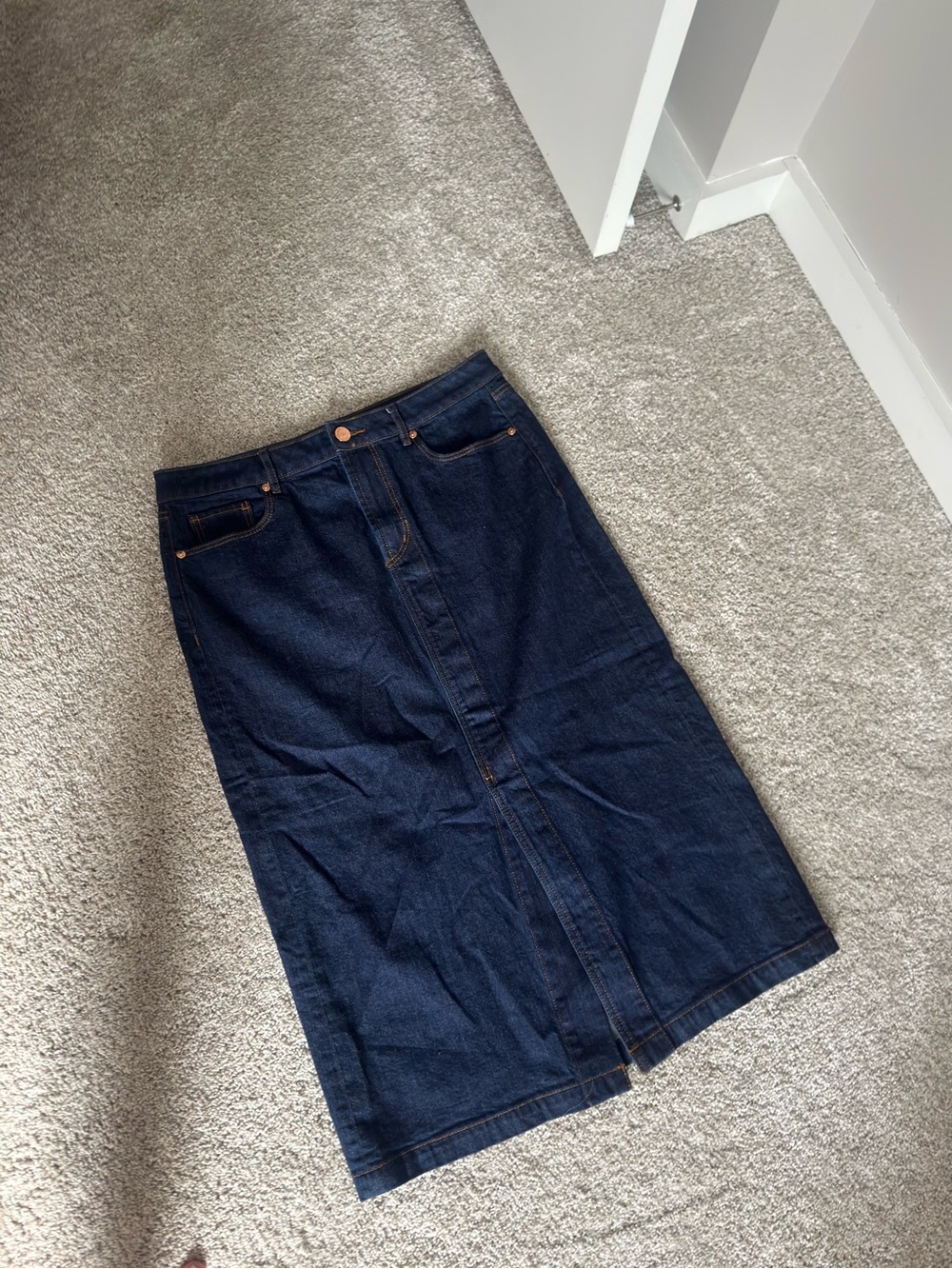 LOFT Dark Blue Denim Midi Pencil Skirt